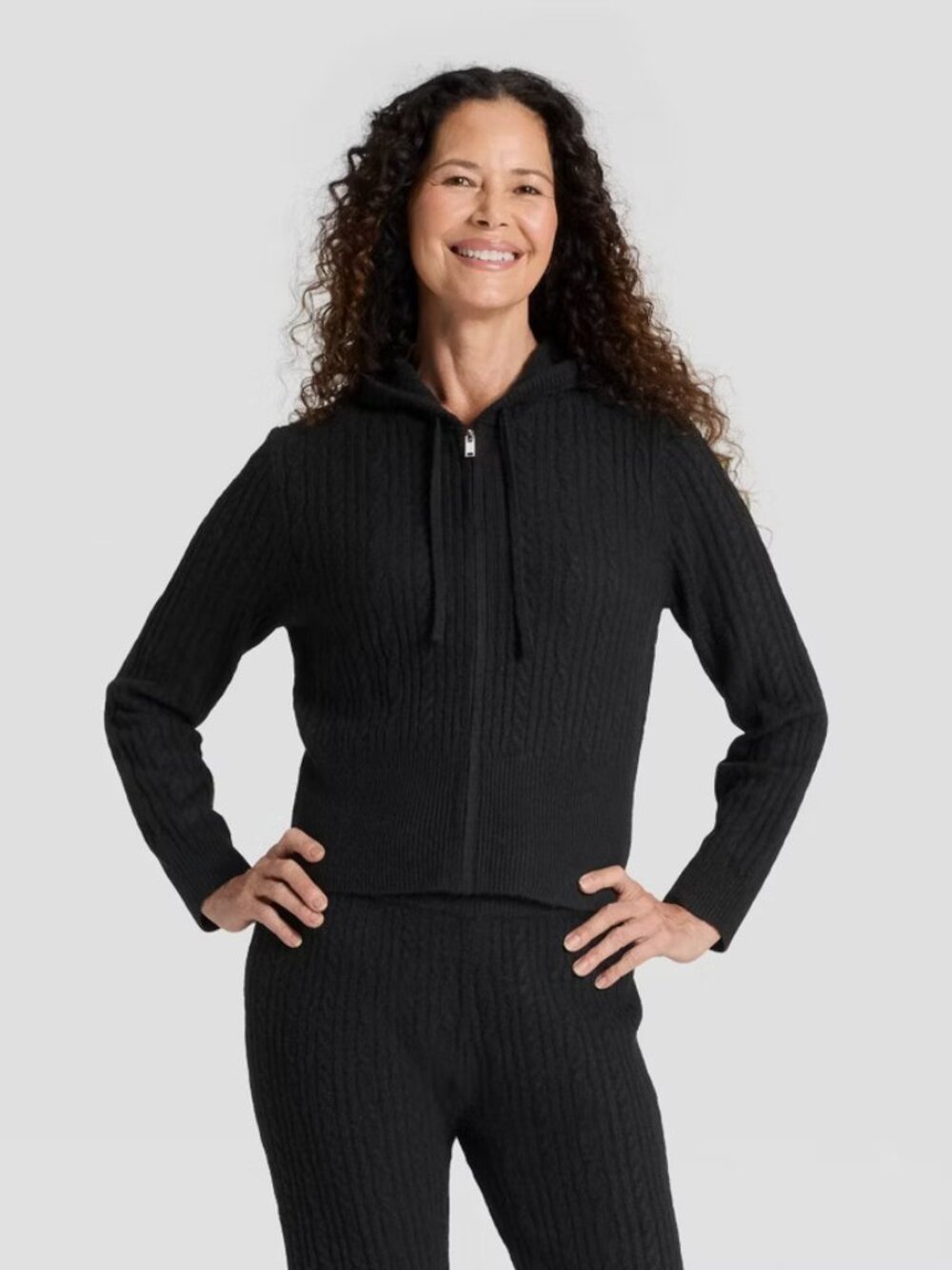 Women's Cozy Zip-Up Hoodie Cardigan Sweater - Universal Thread Black L